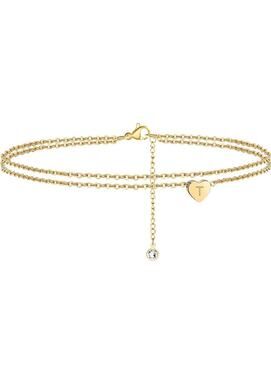 Heart Initial Ankle Bracelet for Women 14K Gold Filled Handmade T Charm Jewelry
